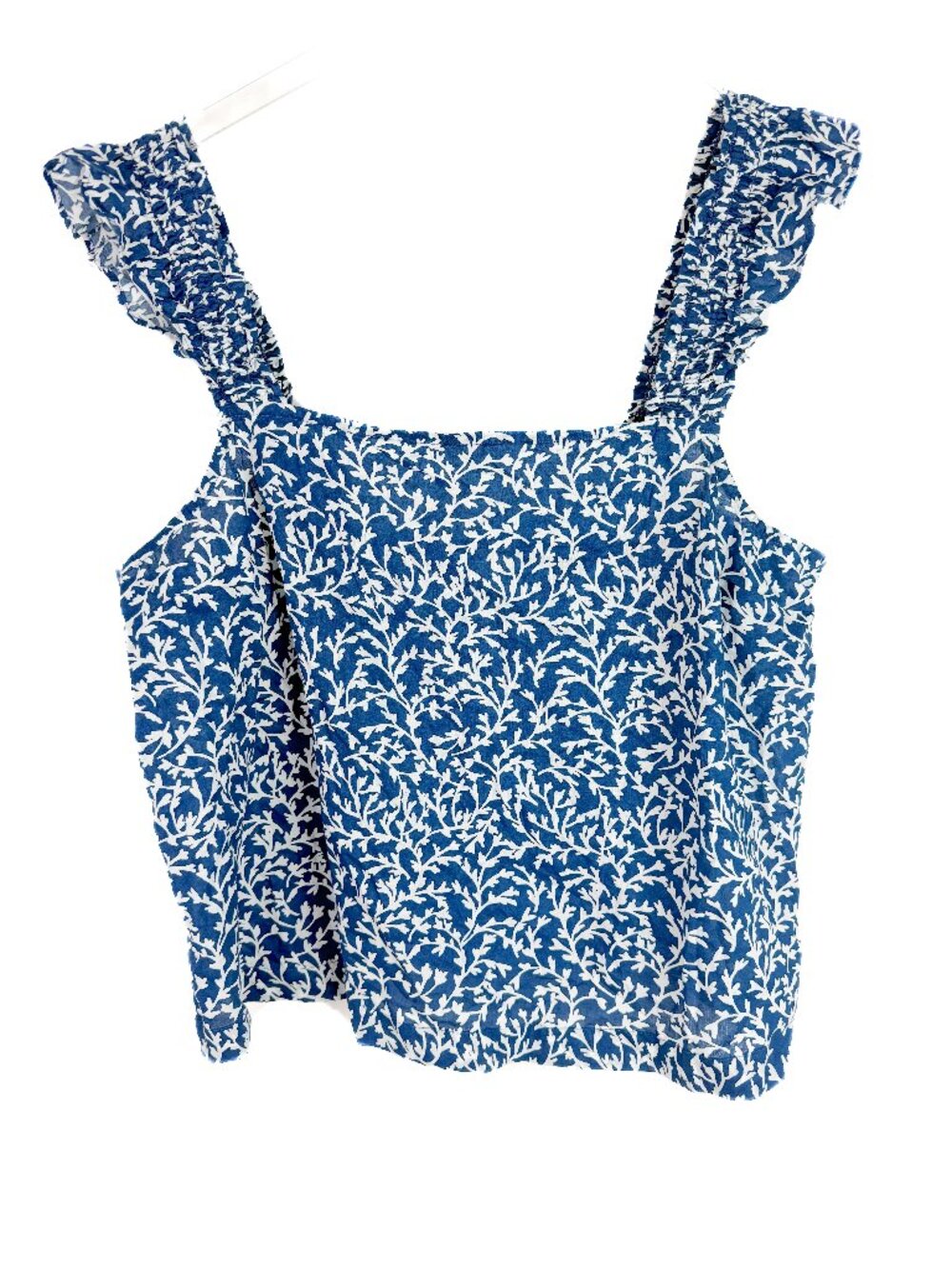 NWT J. Crew Factory Smocked Ruffle-Shoulder Tank Top Sleeveless Blue Size XL NEW